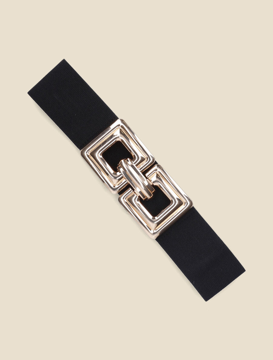 Ceinture élastiquée boucle métallique - Noir/or - 2