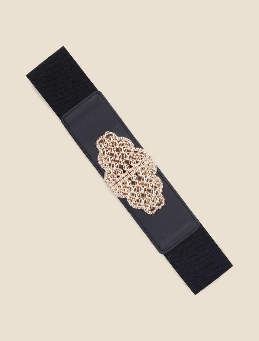 Ceinture élastiquée boucle graphique - Noir/or - 1