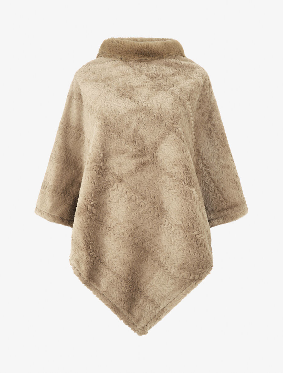 Poncho uni à motif zigzag - Taupe - 4