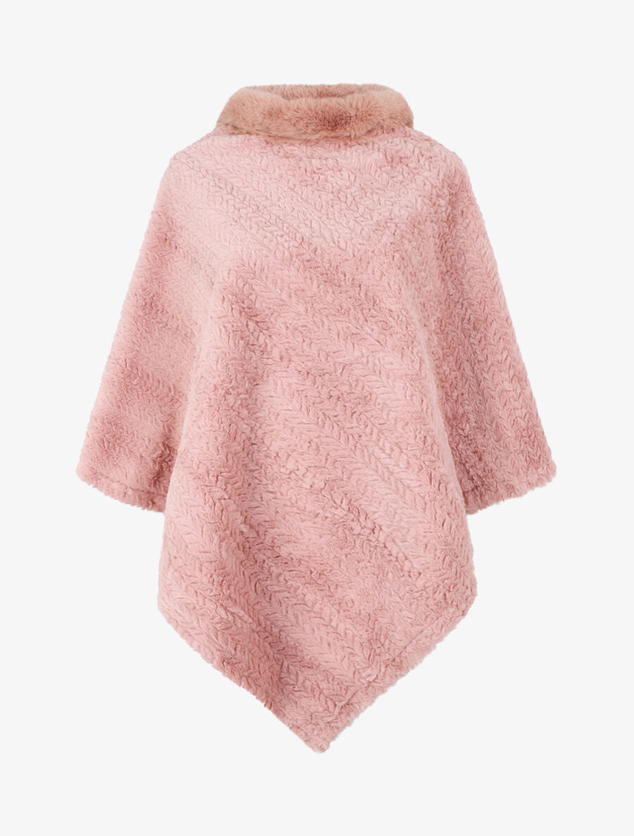 Poncho uni à motif zigzag - Vieux rose - 4