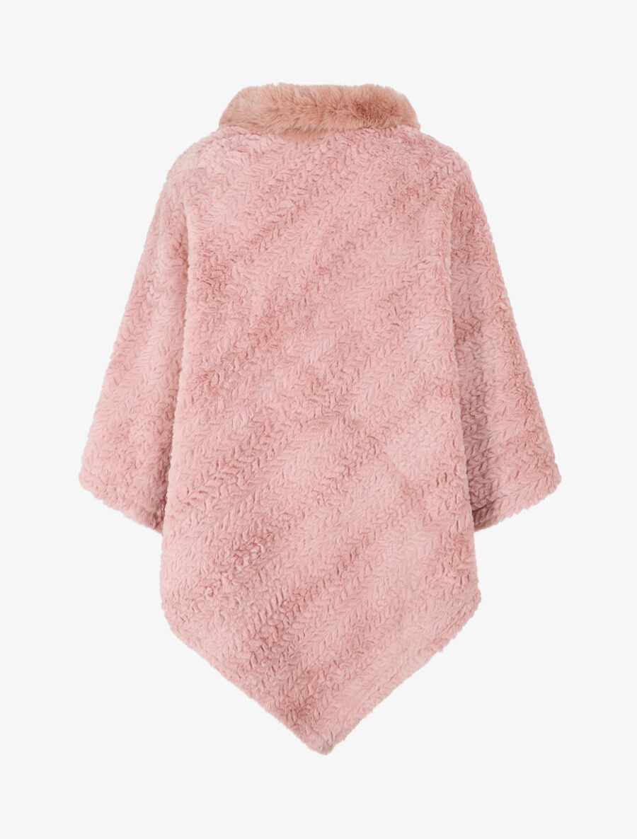 Poncho uni à motif zigzag - Vieux rose - 2
