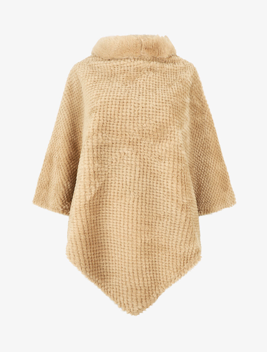 Poncho uni à motif quadrillé - Taupe - 1