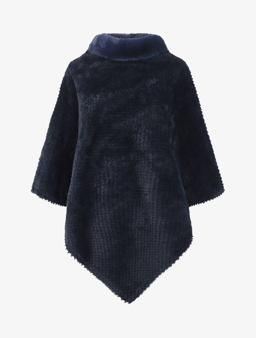 Poncho uni à motif quadrillé - Marine - 1
