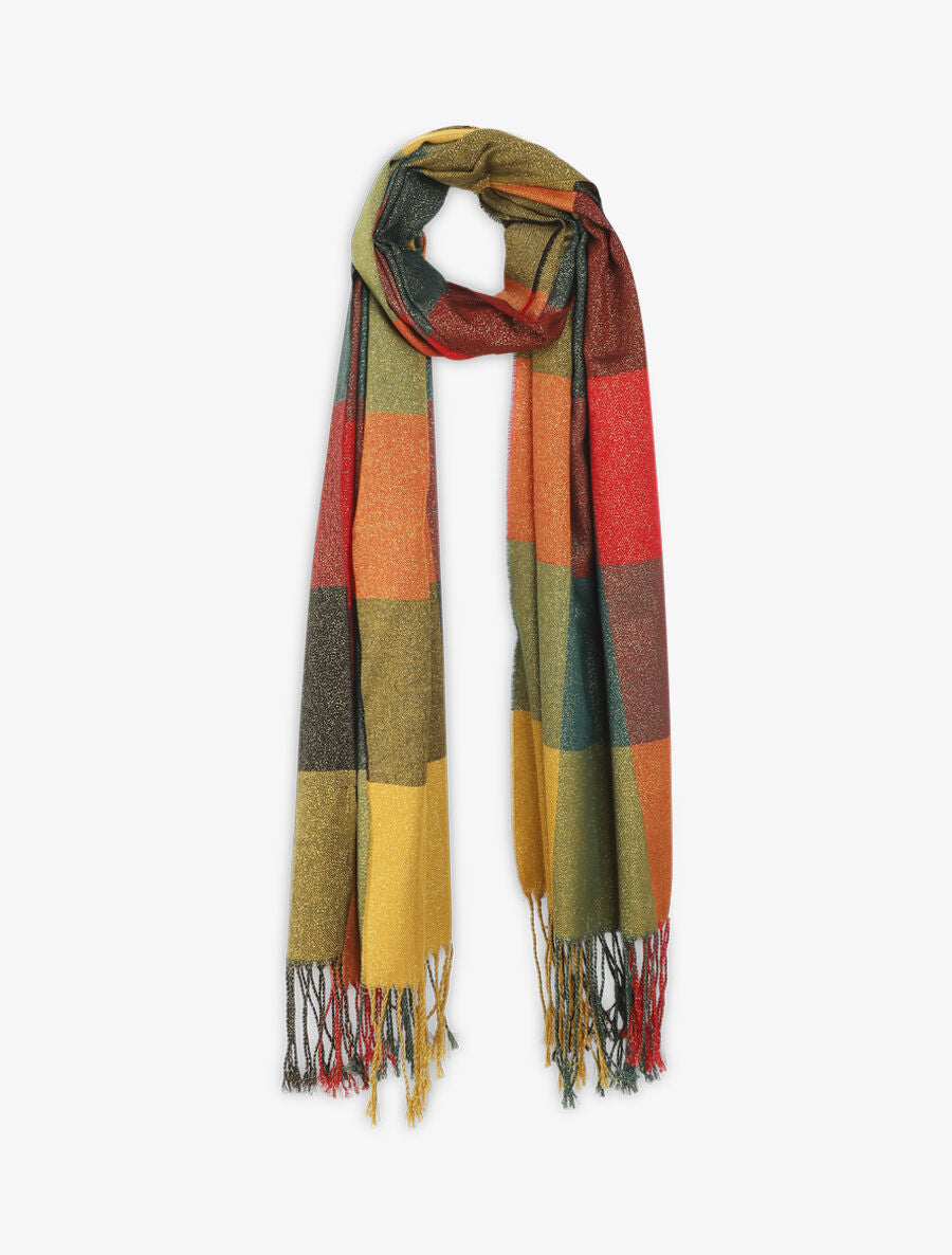 Echarpe irisée à grands carreaux - Vert/orange/rouge - 4