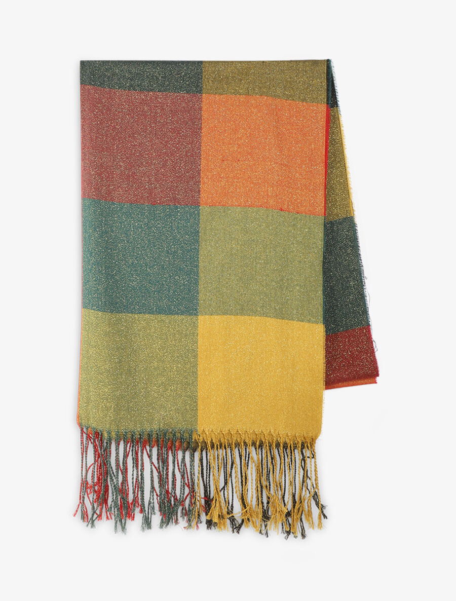 Echarpe irisée à grands carreaux - Vert/orange/rouge - 2
