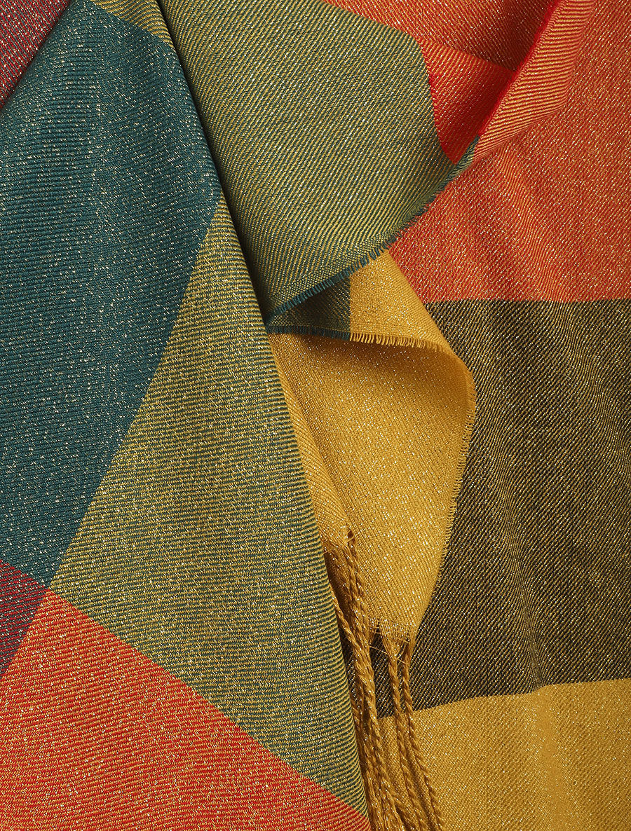 Echarpe irisée à grands carreaux - Vert/orange/rouge - 3