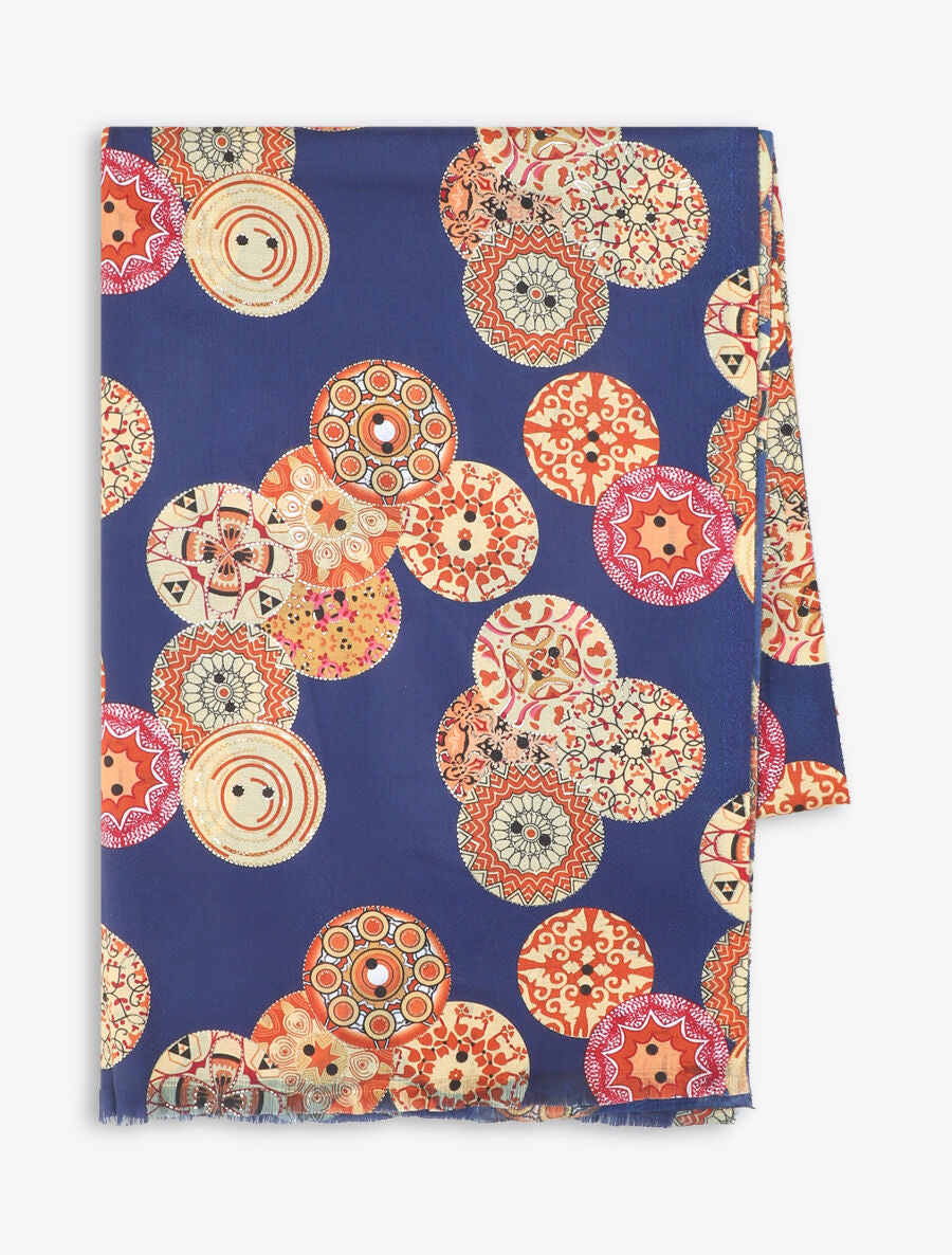 Foulard à imprimé rosaces irisées - Marine - 2