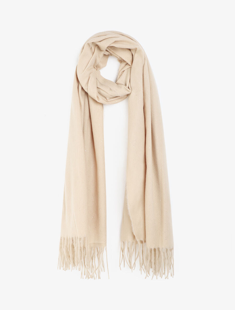 Echarpe unie irisée à bords frangés - Beige - 1