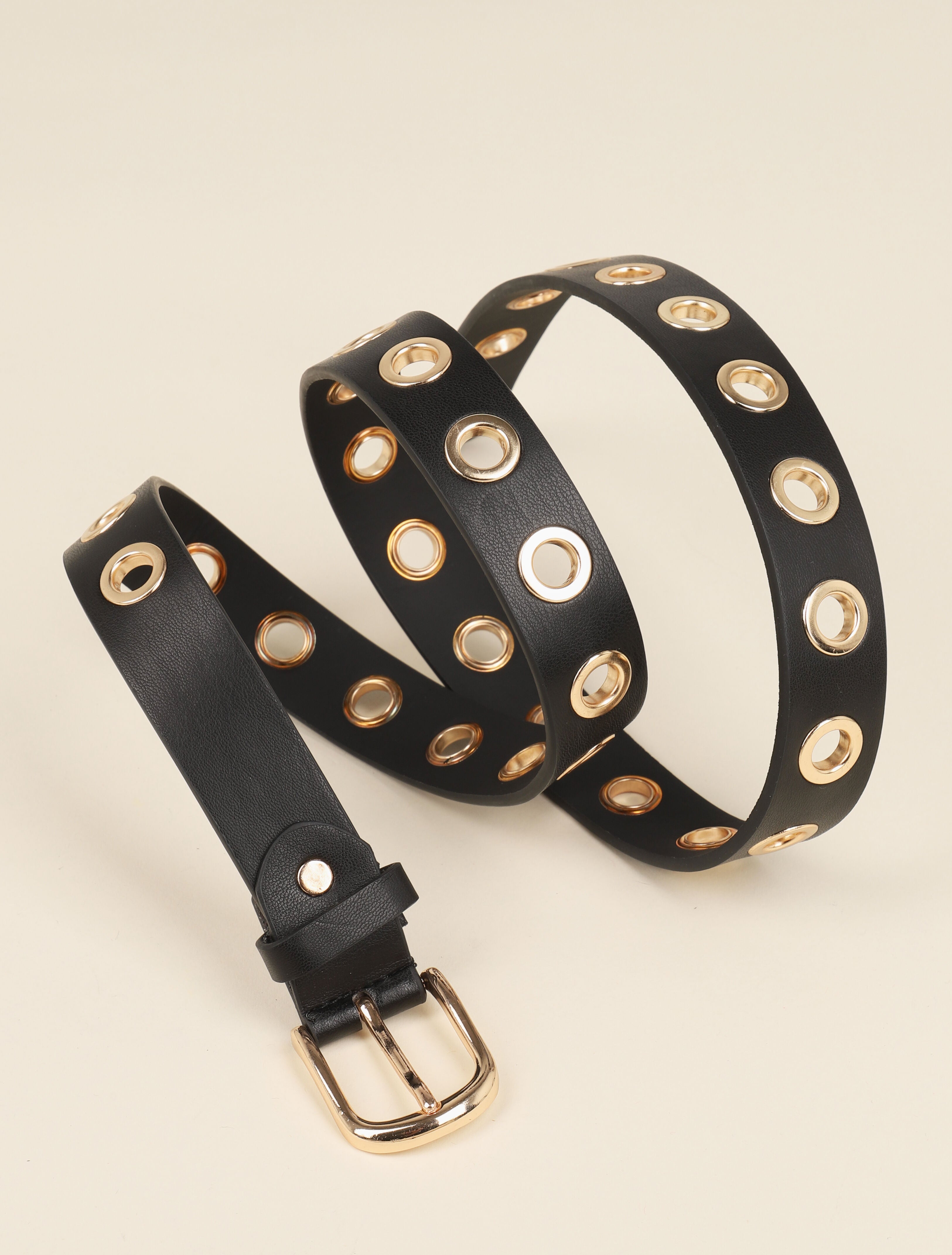 Ceinture à oeillets en simili - Noir/dorée - 2