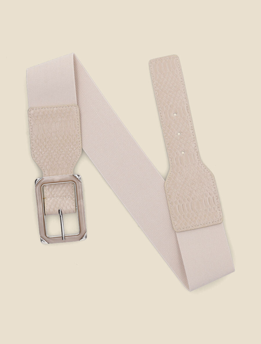 Ceinture python à boucle carrée - Beige - 1