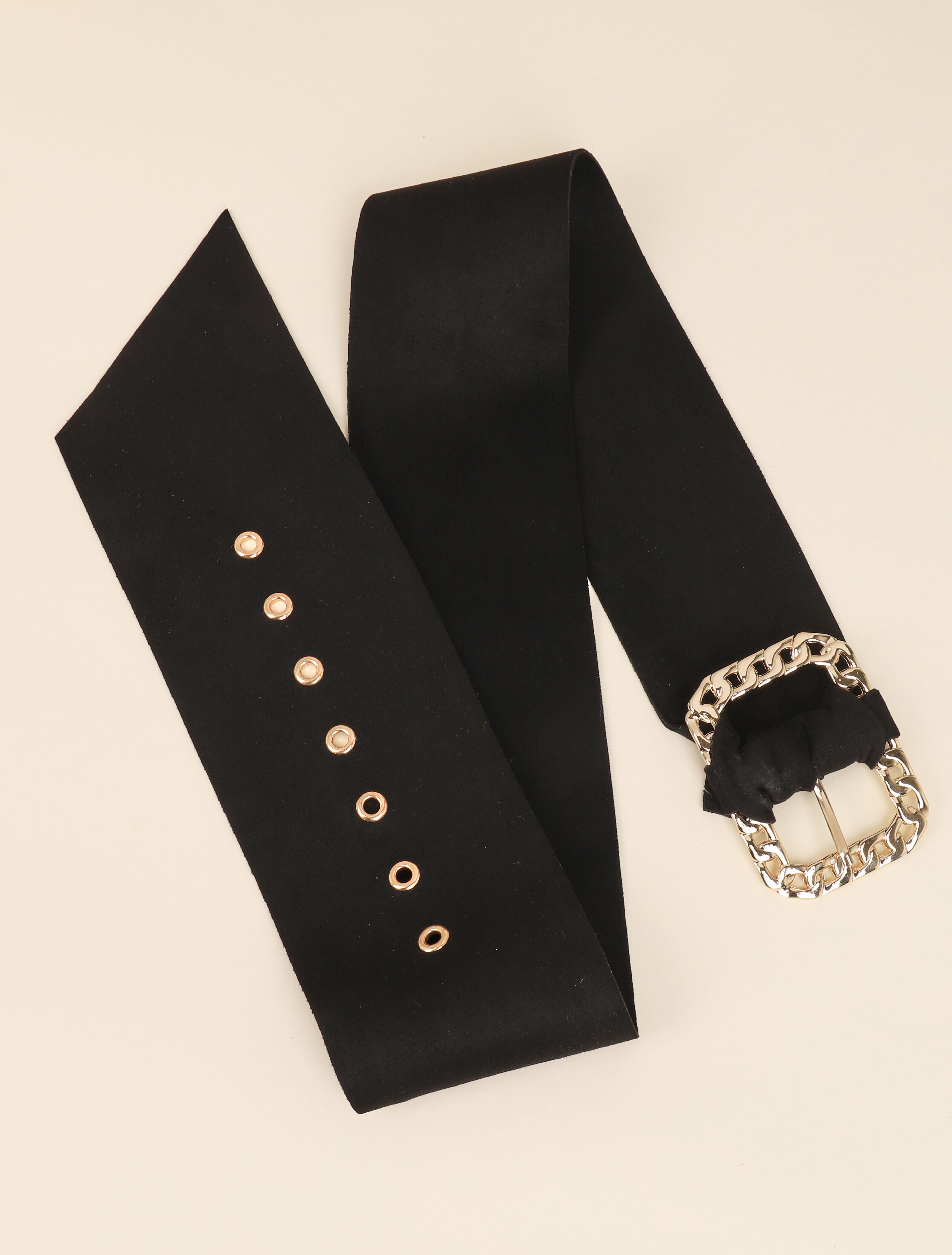 Ceinture large en suédine à boucle style chaîne - Noir - 2