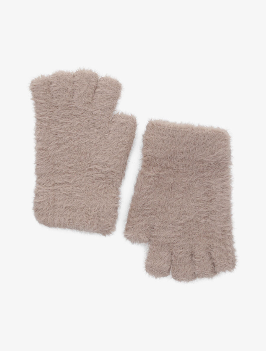 Mitaines unies en fausse fourrure - Taupe - 1