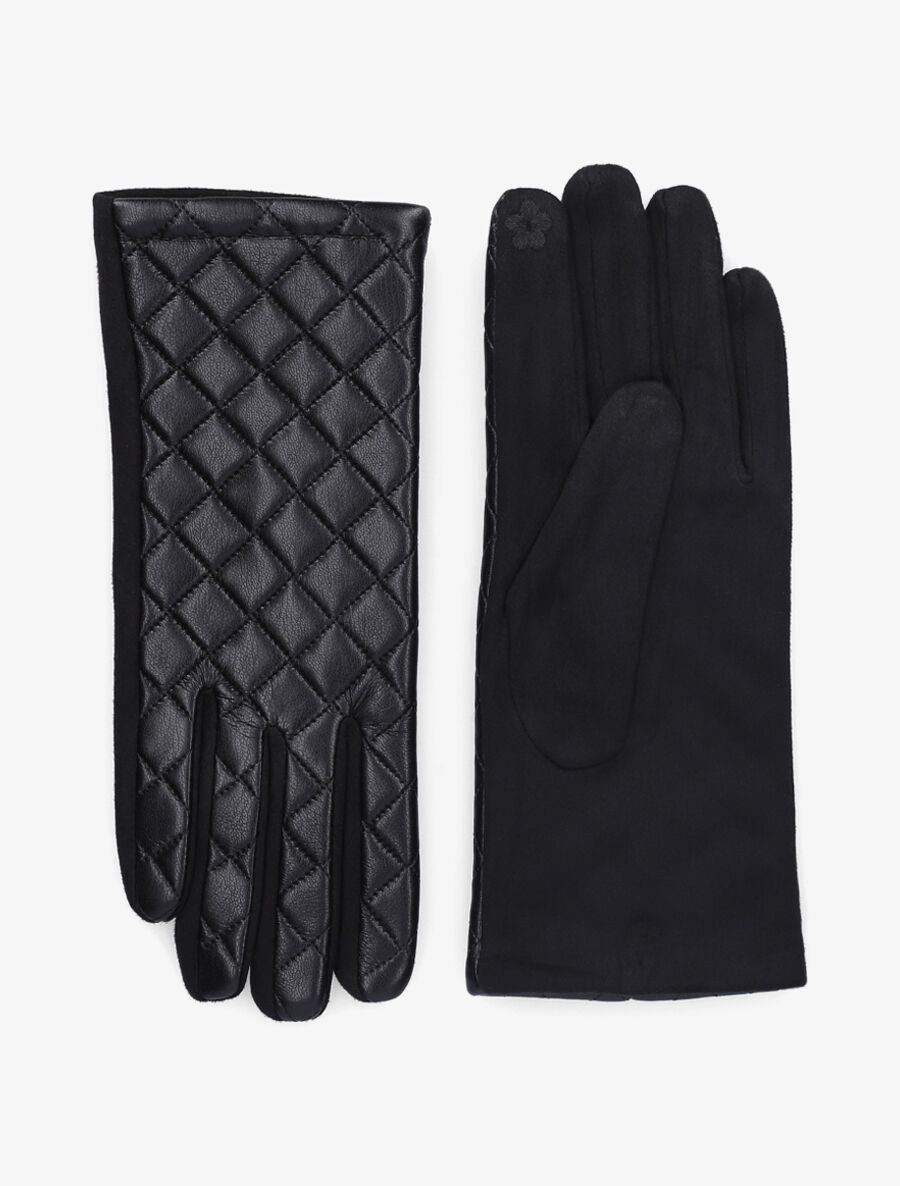 Gants en simili à motifs quadrillé - Noir - 1