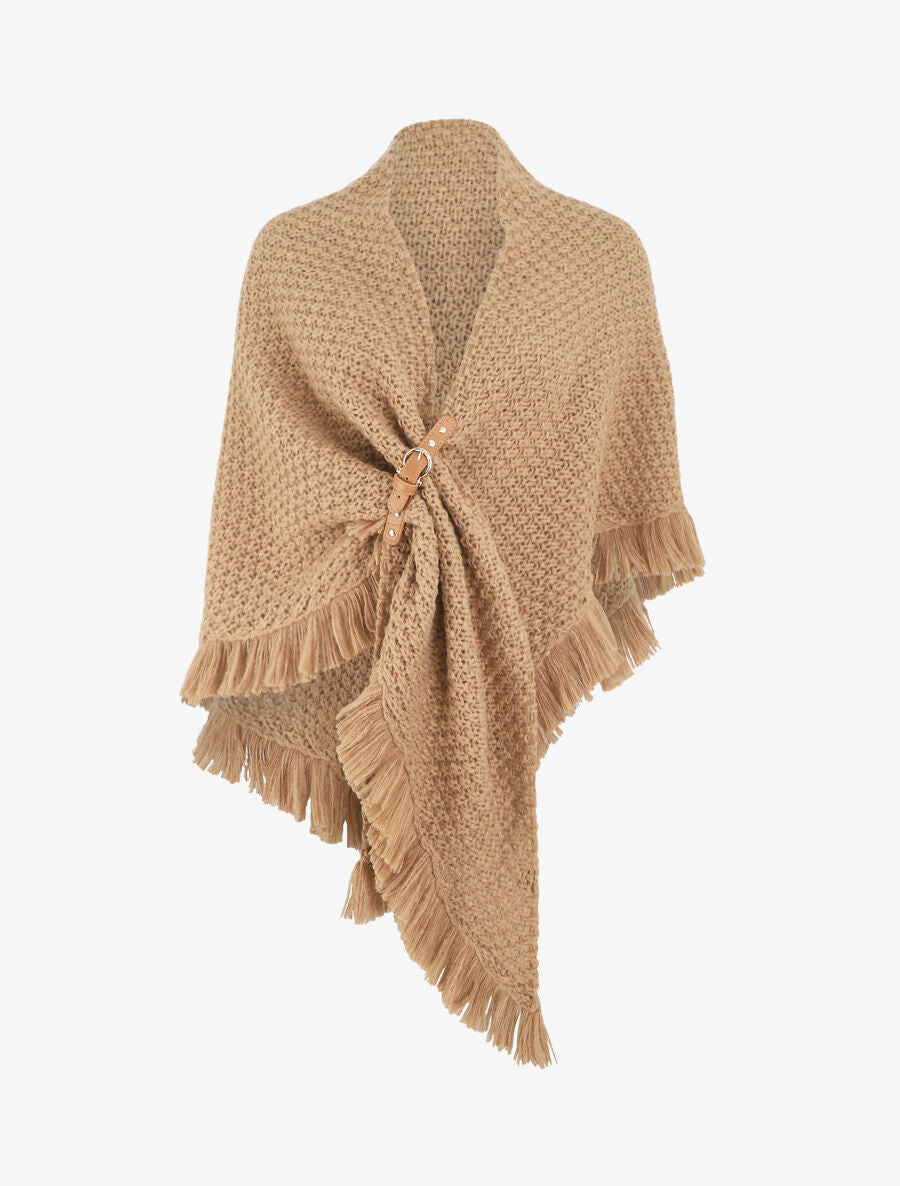 Châle uni en maille - Taupe - 4
