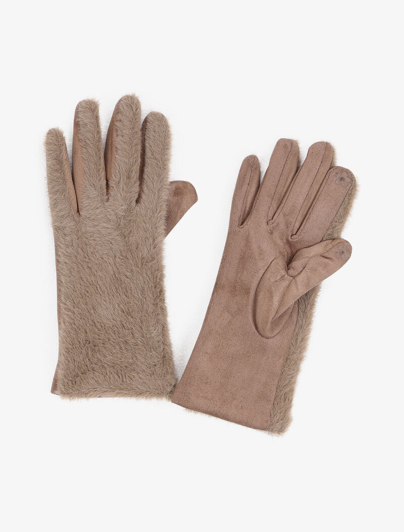 Gants en suédine et fausse fourrure - Taupe - 1