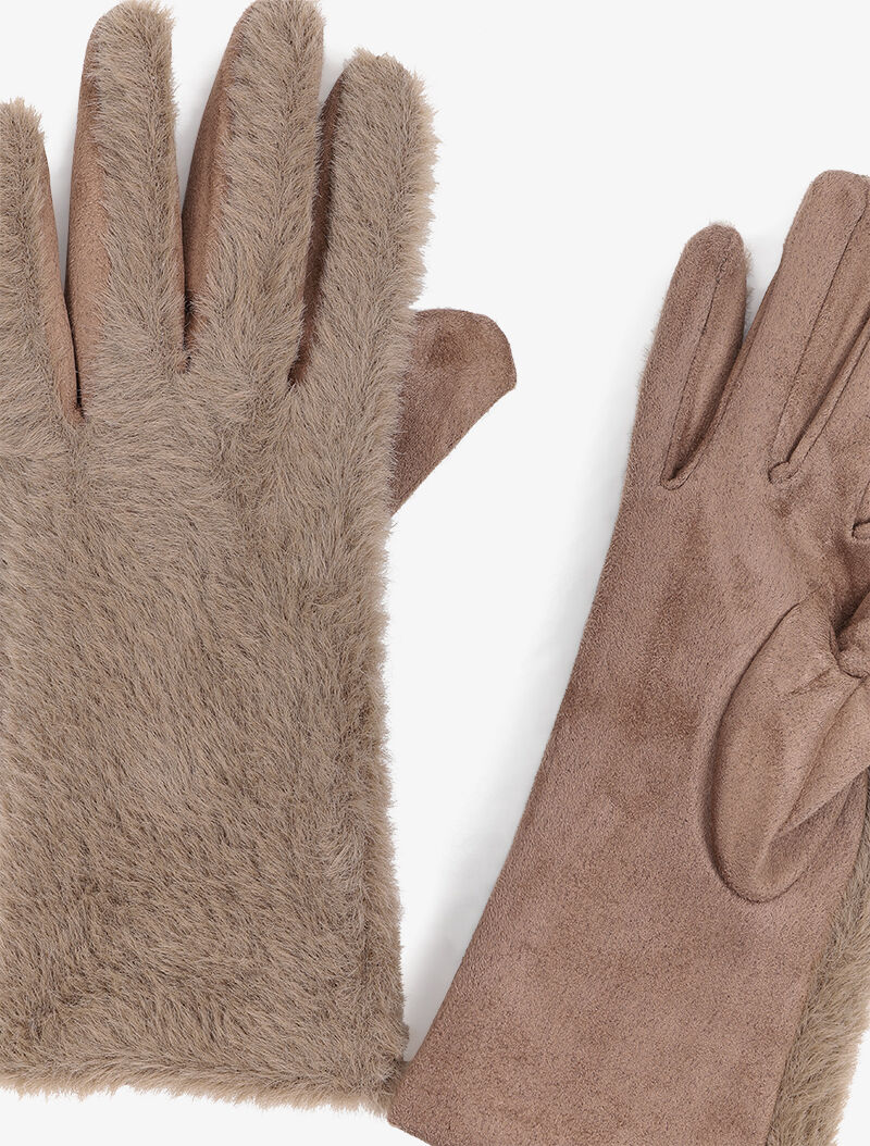 Gants en suédine et fausse fourrure - Taupe - 2