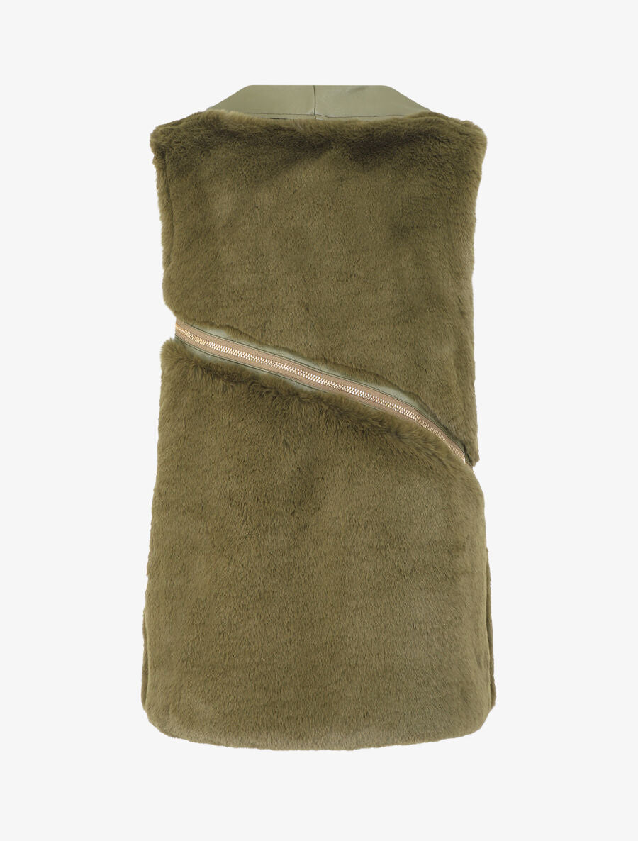 Veste sans manches à zips décoratifs - Kaki - 2