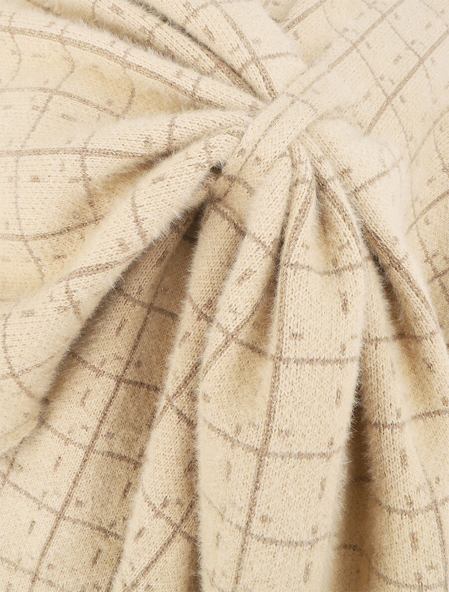 Châle à carreaux en laine mélangée - Beige - 3