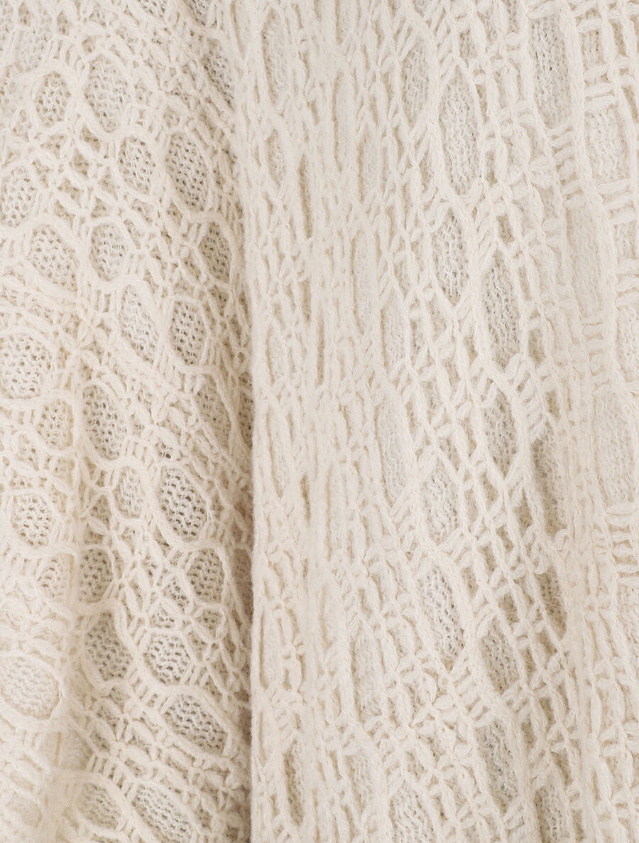 Châle en maille fantaisie à franges - Beige - 3