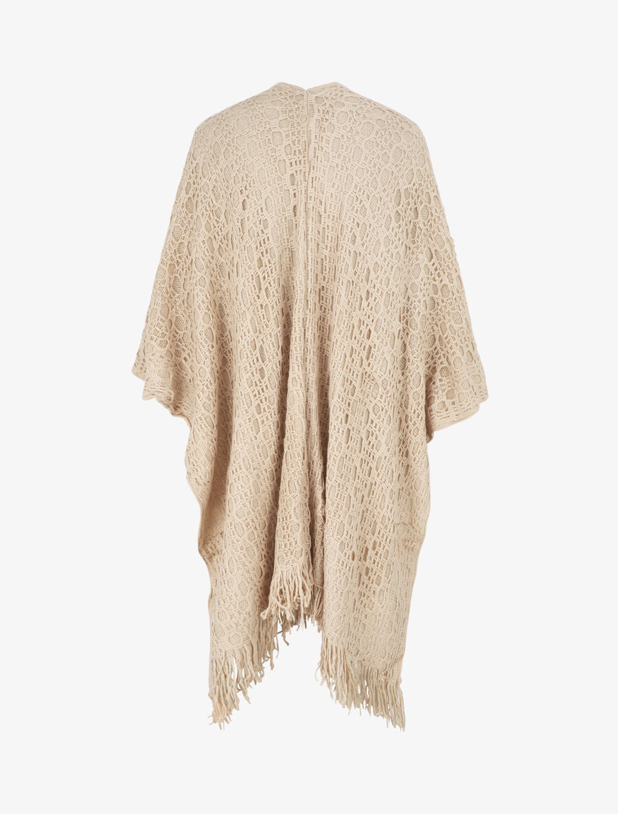 Châle en maille fantaisie à franges - Taupe - 2