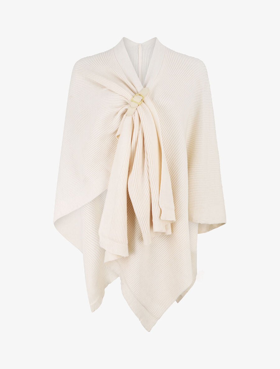 Châle uni en maille côtelée - Beige - 1