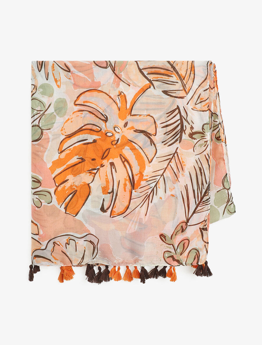 Foulard à imprimé grandes feuilles - Beige - 2