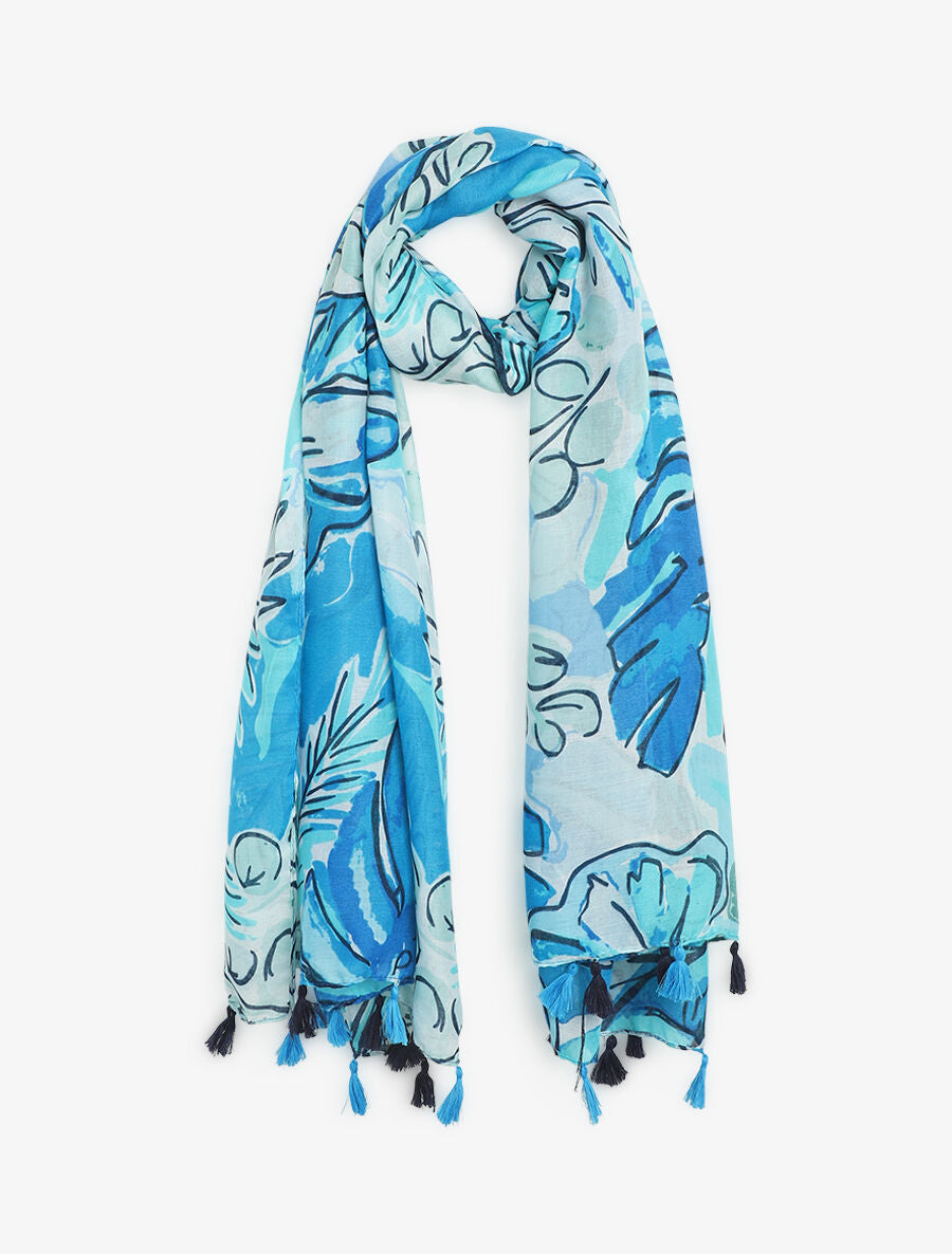 Foulard à imprimé grandes feuilles - Bleu - 1