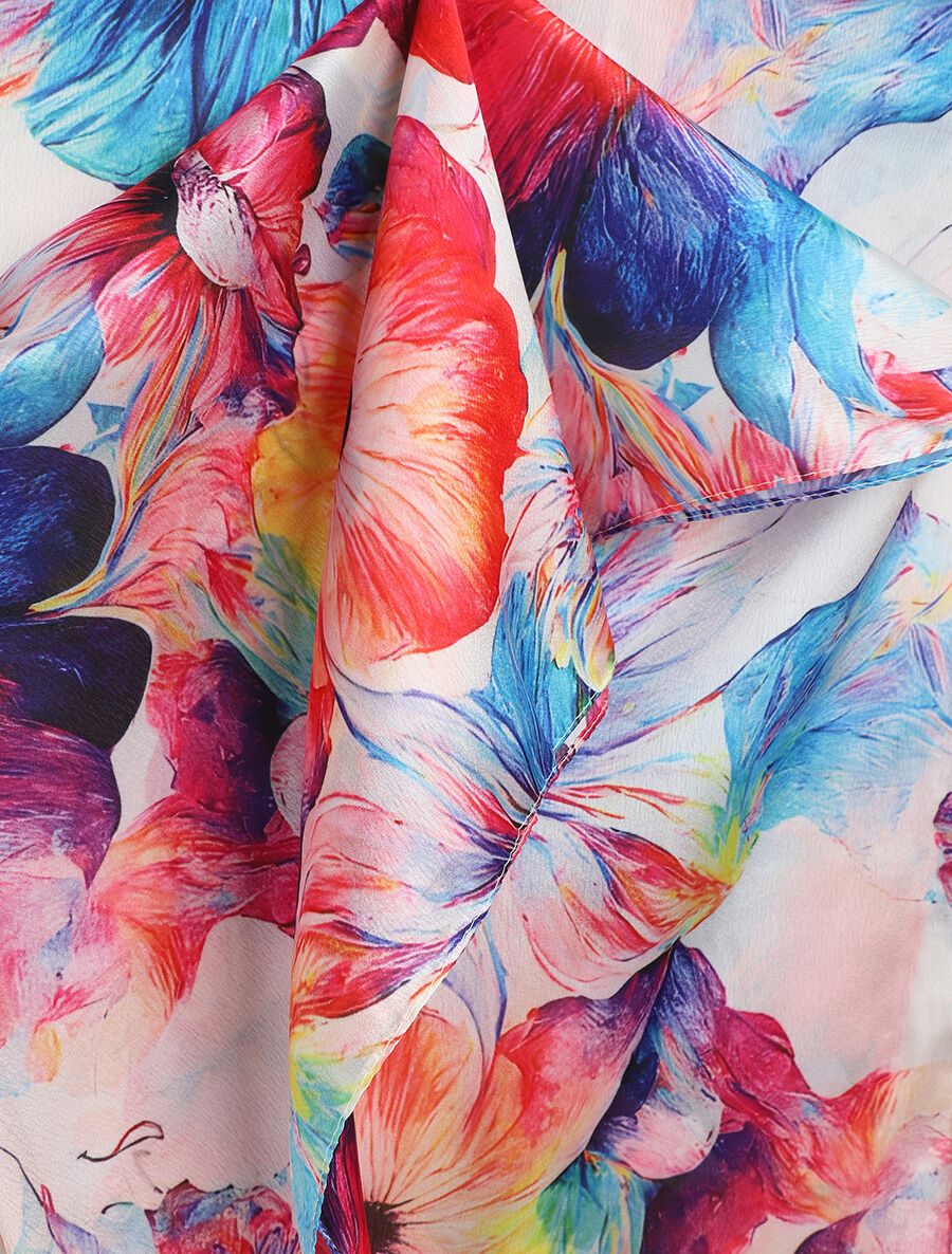 Foulard imprimé grandes fleurs en soie mélangé - Blanc/rose - 3