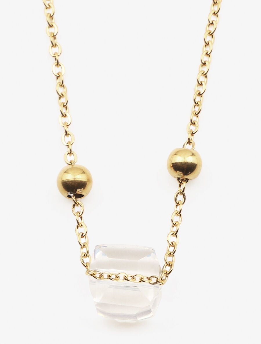 Collier à billes et zircon blanc - Or - 3