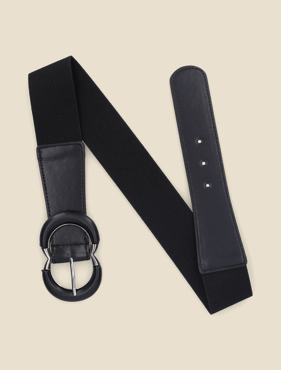 Ceinture élastiquée unie à boucle stylisée - Noir - 2