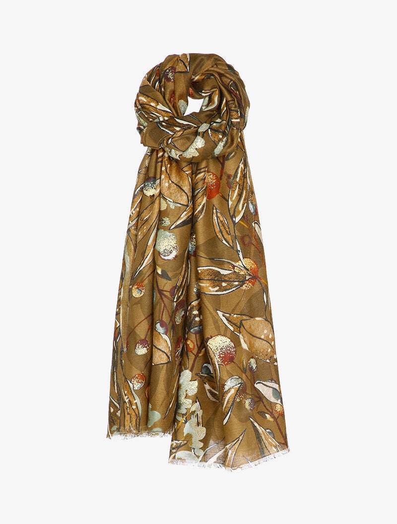 Foulard à imprimé feuillages et détails irisés - Marron - 3
