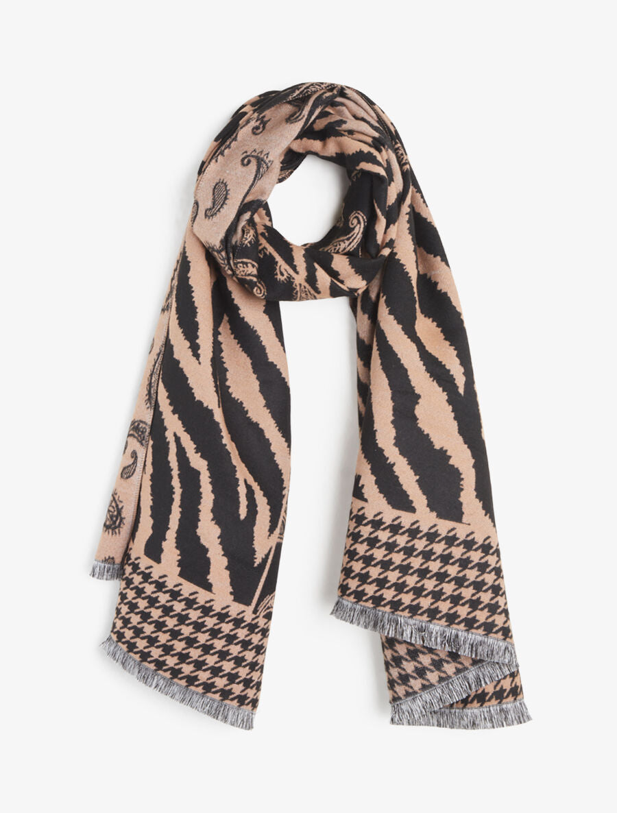 Foulard épais à divers imprimés - Taupe - 1