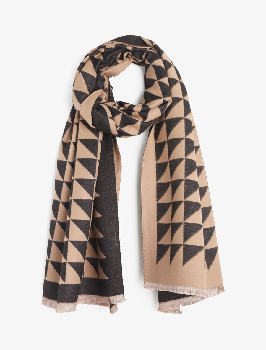 Foulard épais imprimé triangles bicolore - Taupe - 1