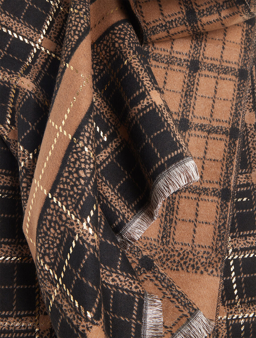 Foulard épais irisé imprimé carreaux stylisés - Camel - 3