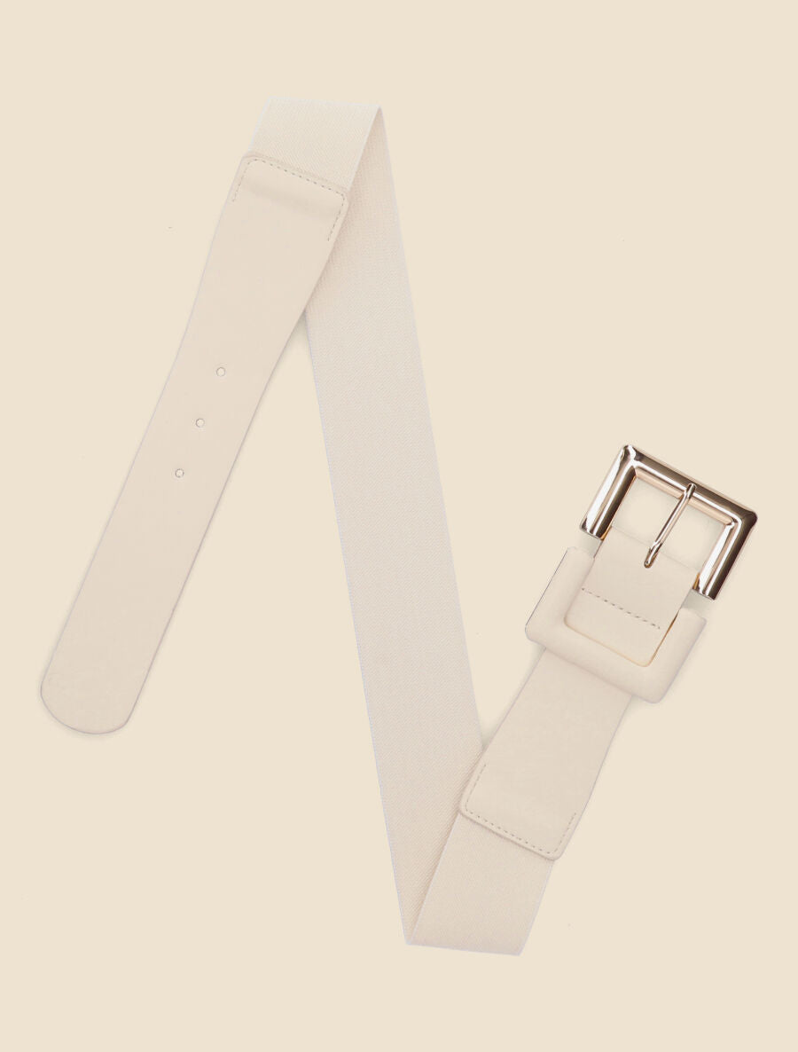 Ceinture élastiquée à boucle carrée - Beige - 1