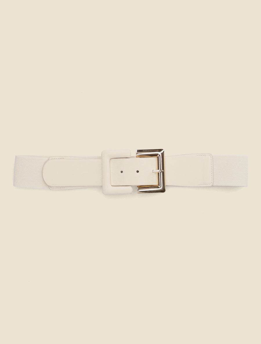 Ceinture élastiquée à boucle carrée - Beige - 2