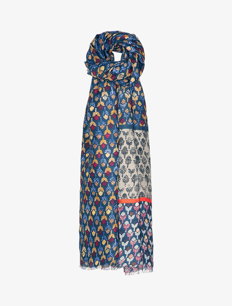Foulard à imprimé tulipes graphiques irisées - Bleu - 1