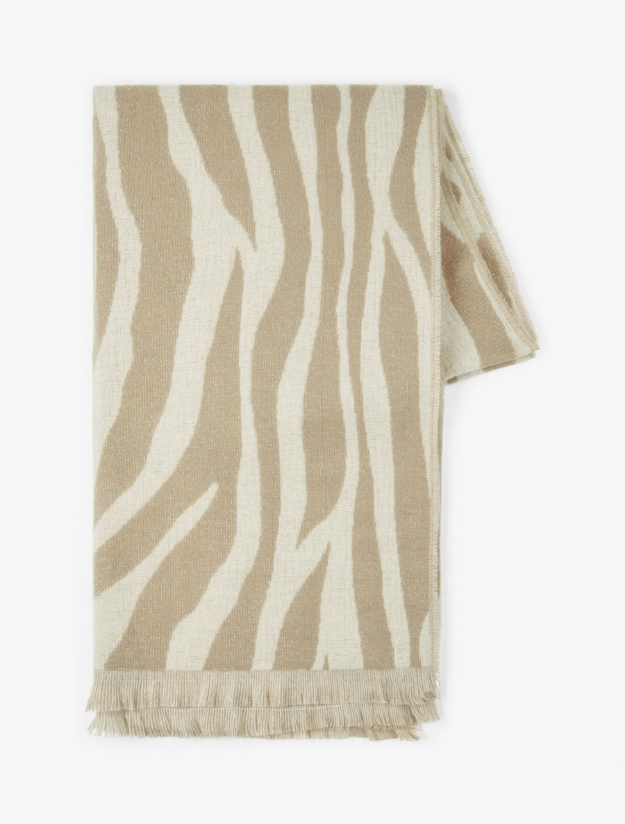 Echarpe duveteux à imprimé zèbre - Beige - 2