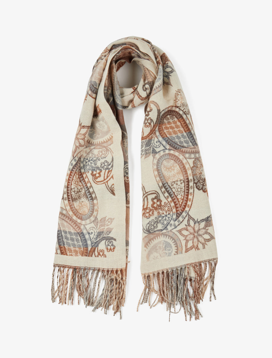 Echarpe à imprimé cachemire à bords frangés - Beige - 1
