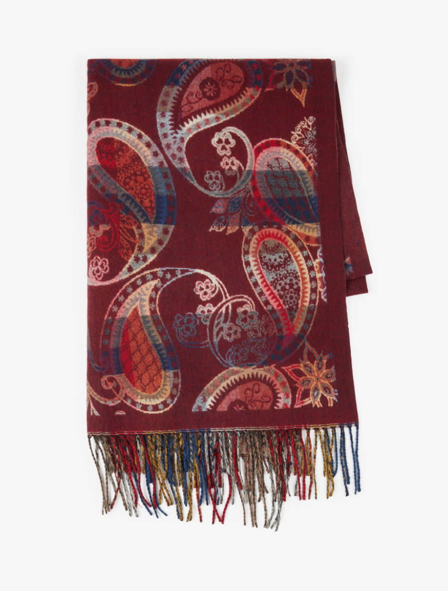 Echarpe à imprimé cachemire à bords frangés - Bordeaux - 2