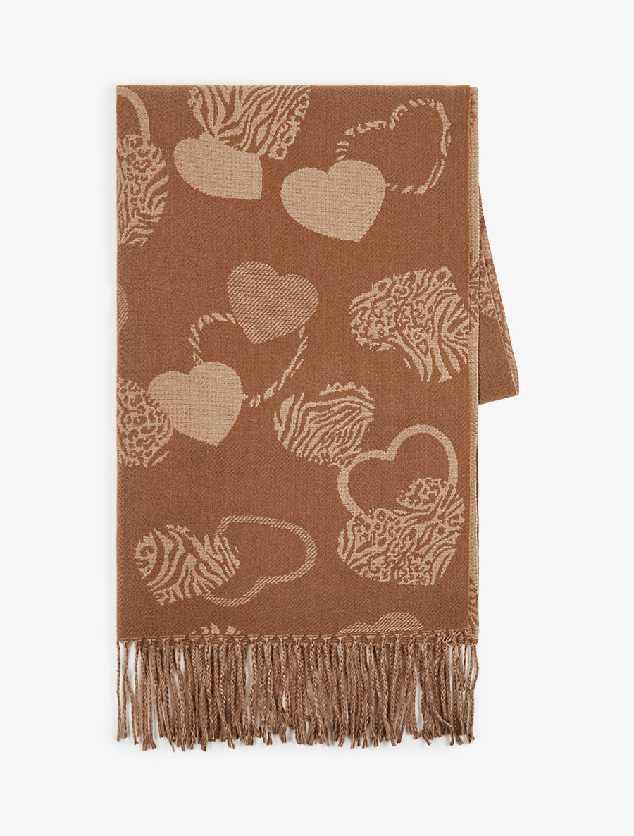 Echarpe imprimé coeurs zébrés - Camel - 2