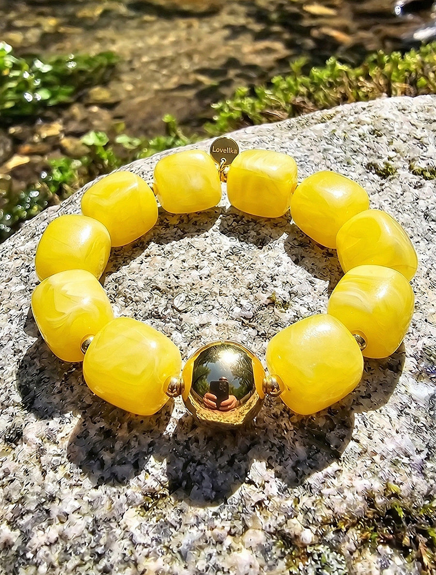 Bracelet à perles en résine et métal - Jaune - 1