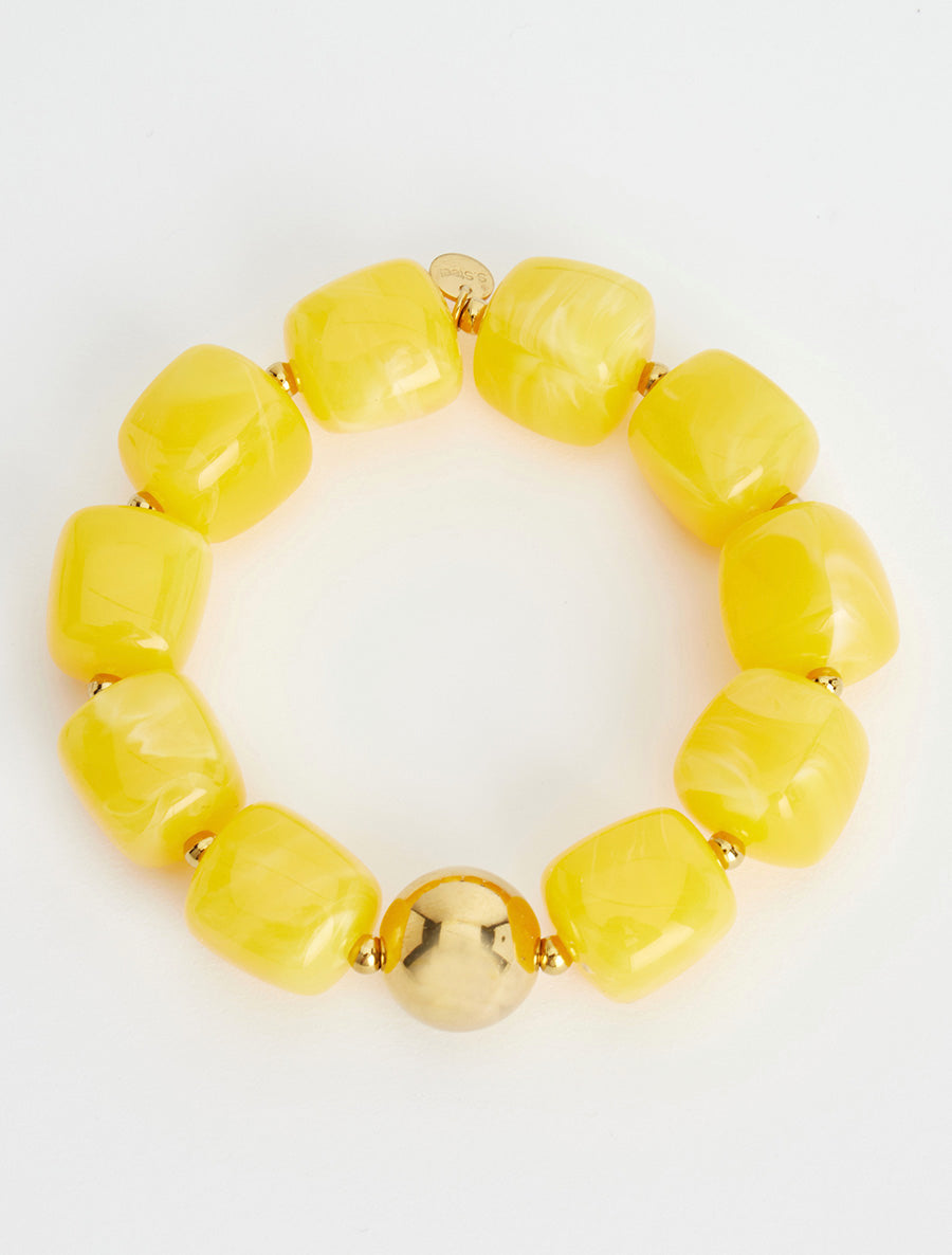Bracelet à perles en résine et métal - Jaune - 2