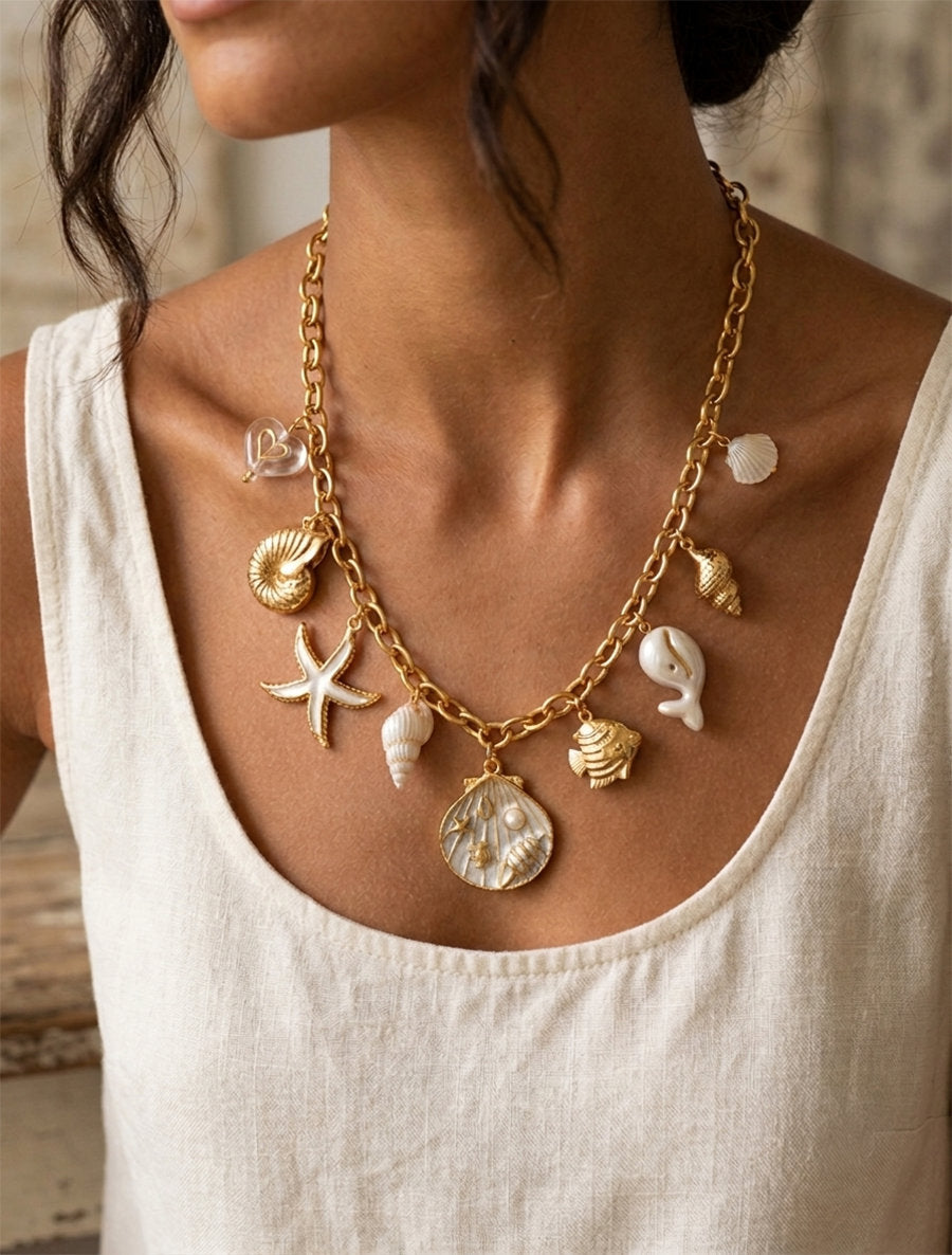 Collana fantasia con motivo marinaro e cuore - Beige