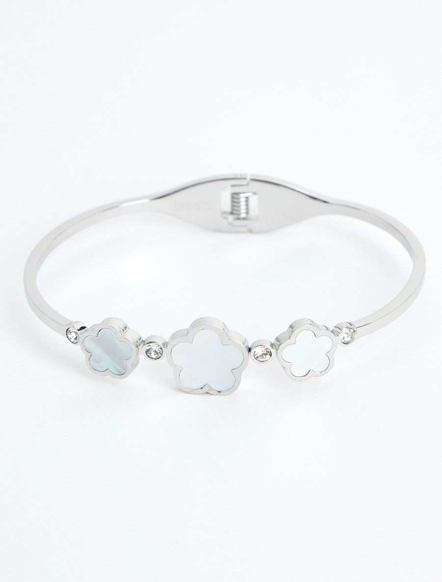 Jonc à motif fleurs et zircons - Argent - 2
