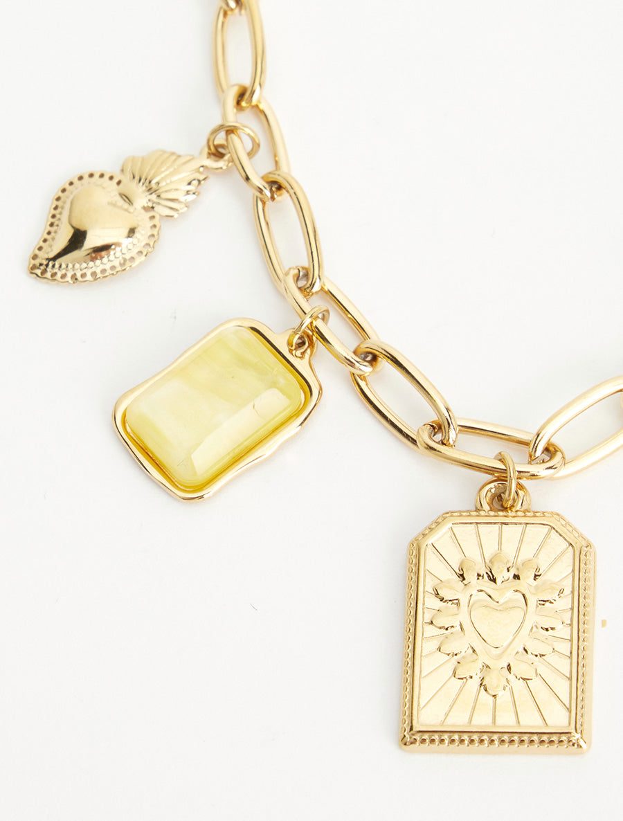 Collier fantaisie à motifs coeur et pierre colorés - Jaune - 3