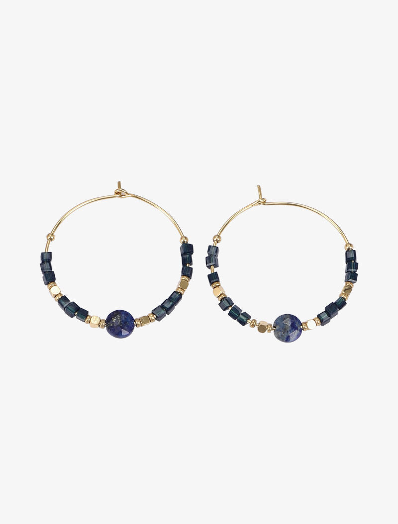 Créoles à perles - Bleu/or - 2