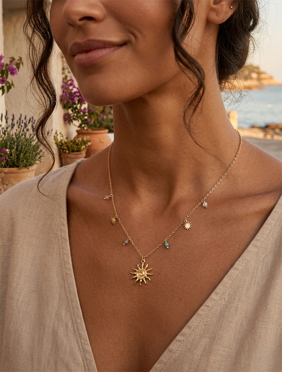 Collana sottile con ciondolo a spirali di soli - Oro
