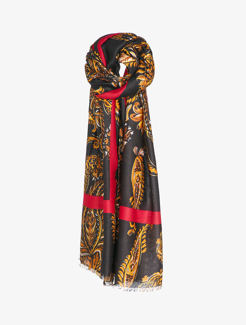 Foulard à imprimé cachemire et liserés irisés - Noir - 3