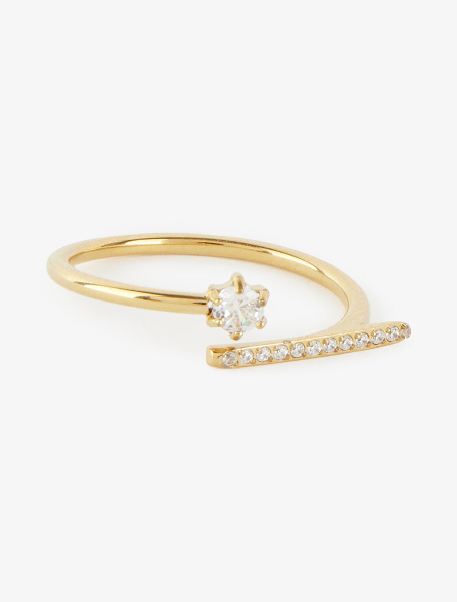 Bague fine à tige strassée - Or - 2